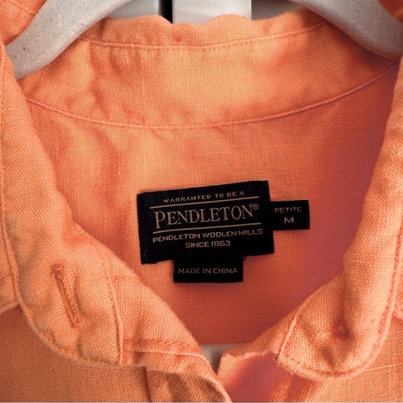 Pendleton Linen Button Down Long Sleeves Shirt Orange Size Medium - Picture 3 of 6